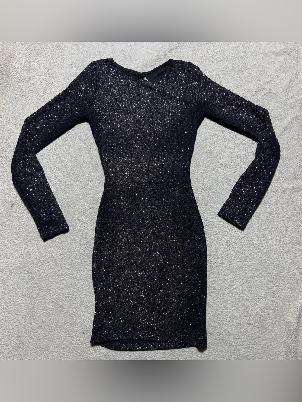 Windsor Dress Womens XS Black Glitter Cutie Long Sleeve Open Back Form Hugging